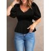 imageAcelitt Womens Spring Summer Puff Short Sleeve Peplum Top Casual V Neck Smocked Blouses Dressy ShirtDablack