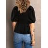 imageAcelitt Womens Spring Summer Puff Short Sleeve Peplum Top Casual V Neck Smocked Blouses Dressy ShirtDablack
