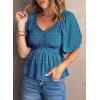 imageAcelitt Womens Spring Summer Puff Short Sleeve Peplum Top Casual V Neck Smocked Blouses Dressy ShirtDq Blue