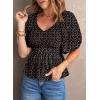 imageAcelitt Womens Spring Summer Puff Short Sleeve Peplum Top Casual V Neck Smocked Blouses Dressy ShirtDz Black