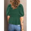 imageAcelitt Womens Spring Summer Puff Short Sleeve Peplum Top Casual V Neck Smocked Blouses Dressy ShirtDz Green