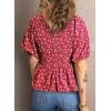 imageAcelitt Womens Spring Summer Puff Short Sleeve Peplum Top Casual V Neck Smocked Blouses Dressy ShirtDz Red02