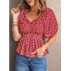 imageAcelitt Womens Spring Summer Puff Short Sleeve Peplum Top Casual V Neck Smocked Blouses Dressy ShirtDz Red02