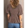 imageAcelitt Womens Spring Summer Puff Short Sleeve Peplum Top Casual V Neck Smocked Blouses Dressy ShirtDz Zbrown