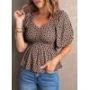imageAcelitt Womens Spring Summer Puff Short Sleeve Peplum Top Casual V Neck Smocked Blouses Dressy ShirtDz Zbrown