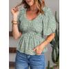 imageAcelitt Womens Spring Summer Puff Short Sleeve Peplum Top Casual V Neck Smocked Blouses Dressy ShirtDz Zgreen02