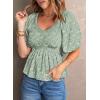 imageAcelitt Womens Spring Summer Puff Short Sleeve Peplum Top Casual V Neck Smocked Blouses Dressy ShirtDz Zgreen02
