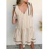 imageAcelitt Womens Summer Sleeveless Striped Dresses Casual Loose V Neck Flowy Ruffle Babydoll Dress Beach Vacation SundressKhaki and White Stripe
