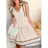 imageAcelitt Womens Summer Sleeveless Striped Dresses Casual Loose V Neck Flowy Ruffle Babydoll Dress Beach Vacation SundressKhaki and White Stripe
