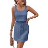 imageAcelitt Spring Summer Tank Dresses for Women 2025 Hollow Out Textured Drawstring Mini DressBlue