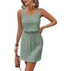 imageAcelitt Spring Summer Tank Dresses for Women 2025 Hollow Out Textured Drawstring Mini DressGreen
