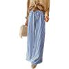imageAcelitt Women Casual Drawstring Elastic Waist Striped Wide Leg Pants with Pockets SXXLBlue