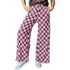 imageAcelitt Womens Casual Checkered Pants Elastic Waist Comfy Loose Wide Leg Pants with PocketsPink