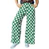 imageAcelitt Womens Casual Checkered Pants Elastic Waist Comfy Loose Wide Leg Pants with PocketsYgreen and White