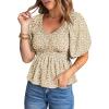 imageAcelitt Womens Spring Summer Puff Short Sleeve Peplum Top Casual V Neck Smocked Blouses Dressy ShirtCgreen
