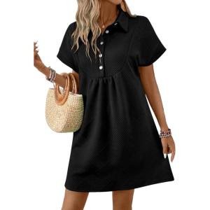 imageAcelitt Summer Lapel Collared Dresses for Women 2025 Batwing Short Sleeve Mini Dress Beach SundressBlack