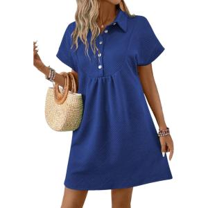imageAcelitt Summer Lapel Collared Dresses for Women 2025 Batwing Short Sleeve Mini Dress Beach SundressBlue