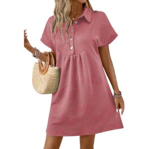 imageAcelitt Summer Lapel Collared Dresses for Women 2025 Batwing Short Sleeve Mini Dress Beach SundressPink
