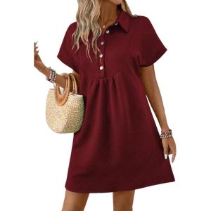 imageAcelitt Summer Lapel Collared Dresses for Women 2025 Batwing Short Sleeve Mini Dress Beach SundressRed