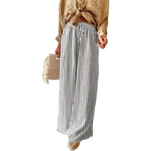imageAcelitt Women Casual Drawstring Elastic Waist Striped Wide Leg Pants with Pockets SXXLGray