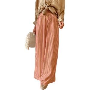 imageAcelitt Women Casual Drawstring Elastic Waist Striped Wide Leg Pants with Pockets SXXLOrange