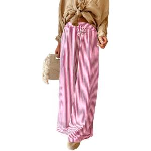 imageAcelitt Women Casual Drawstring Elastic Waist Striped Wide Leg Pants with Pockets SXXLPink