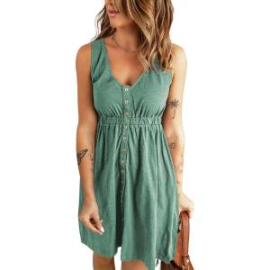 imageAcelitt Women Summer Casual Sleeveless Button Down Elastic Waist Swing Dresses XS2XLDgreen