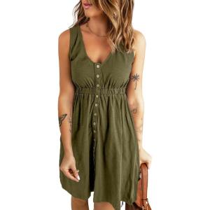 imageAcelitt Women Summer Casual Sleeveless Button Down Elastic Waist Swing Dresses XS2XLEarmy Green