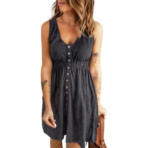 imageAcelitt Women Summer Casual Sleeveless Button Down Elastic Waist Swing Dresses XS2XLEdark Gray2