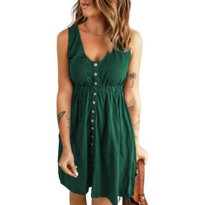 imageAcelitt Women Summer Casual Sleeveless Button Down Elastic Waist Swing Dresses XS2XLEdark Green