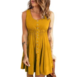 imageAcelitt Women Summer Casual Sleeveless Button Down Elastic Waist Swing Dresses XS2XLEorange
