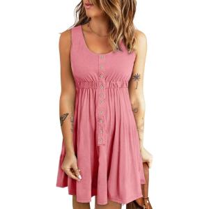 imageAcelitt Women Summer Casual Sleeveless Button Down Elastic Waist Swing Dresses XS2XLEpink