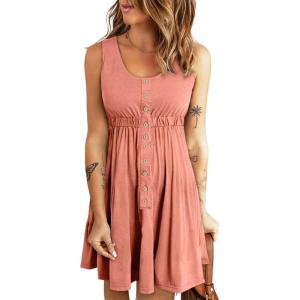 imageAcelitt Women Summer Casual Sleeveless Button Down Elastic Waist Swing Dresses XS2XLEpink2