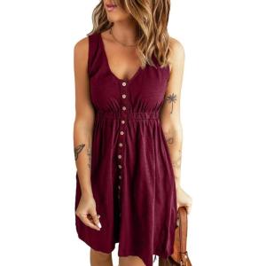 imageAcelitt Women Summer Casual Sleeveless Button Down Elastic Waist Swing Dresses XS2XLEred