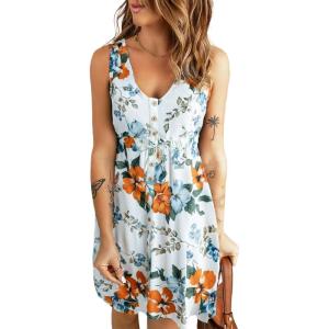 imageAcelitt Women Summer Casual Sleeveless Button Down Elastic Waist Swing Dresses XS2XLGwhite