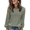 imageAcelitt Womens Fall Long Sleeve Tunic Tops Casual Crew Neck Dressy Shirt Lace Patchwork Blouses Pullover SweatersLaurel Green