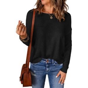 imageAcelitt Womens Casual Lightweight Long Sleeve Crewneck Knit Shirts Tops SXXLBlack