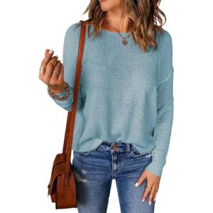 imageAcelitt Womens Casual Lightweight Long Sleeve Crewneck Knit Shirts Tops SXXLBlue