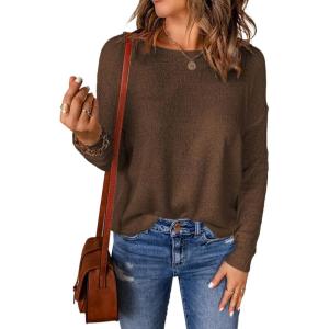 imageAcelitt Womens Casual Lightweight Long Sleeve Crewneck Knit Shirts Tops SXXLBrown