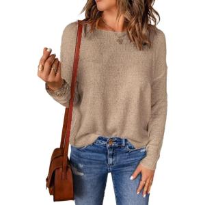 imageAcelitt Womens Casual Lightweight Long Sleeve Crewneck Knit Shirts Tops SXXLGapricot