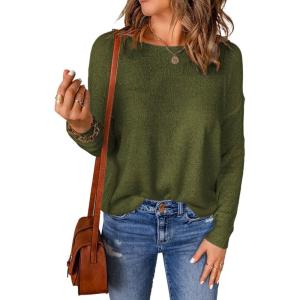 imageAcelitt Womens Casual Lightweight Long Sleeve Crewneck Knit Shirts Tops SXXLGreen