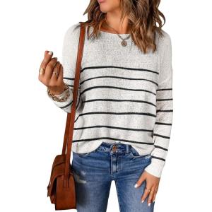 imageAcelitt Womens Casual Lightweight Long Sleeve Crewneck Knit Shirts Tops SXXLGstripe1
