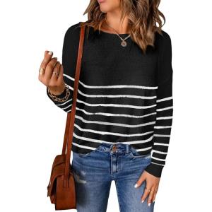 imageAcelitt Womens Casual Lightweight Long Sleeve Crewneck Knit Shirts Tops SXXLGstripe2