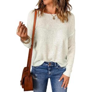 imageAcelitt Womens Casual Lightweight Long Sleeve Crewneck Knit Shirts Tops SXXLWhite