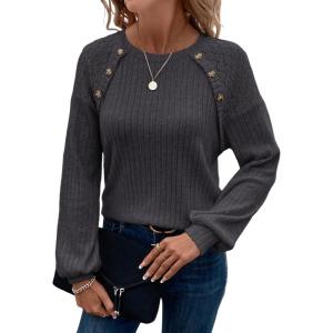 imageAcelitt Womens Fall Long Sleeve Tunic Tops Casual Crew Neck Dressy Shirt Lace Patchwork Blouses Pullover SweatersDark Gray