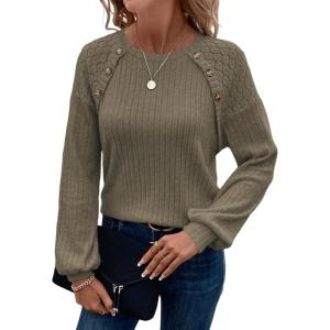 imageAcelitt Womens Fall Long Sleeve Tunic Tops Casual Crew Neck Dressy Shirt Lace Patchwork Blouses Pullover SweatersGreen