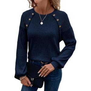 imageAcelitt Womens Fall Long Sleeve Tunic Tops Casual Crew Neck Dressy Shirt Lace Patchwork Blouses Pullover SweatersNavy Blue