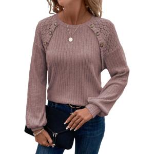 imageAcelitt Womens Fall Long Sleeve Tunic Tops Casual Crew Neck Dressy Shirt Lace Patchwork Blouses Pullover SweatersPurple