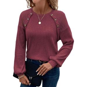 imageAcelitt Womens Fall Long Sleeve Tunic Tops Casual Crew Neck Dressy Shirt Lace Patchwork Blouses Pullover SweatersRed