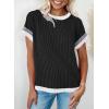 imageAcelitt Women Casual Short Sleeve Crewneck Loose Color Block Ribbed T Shirts Tops SXXLBlack